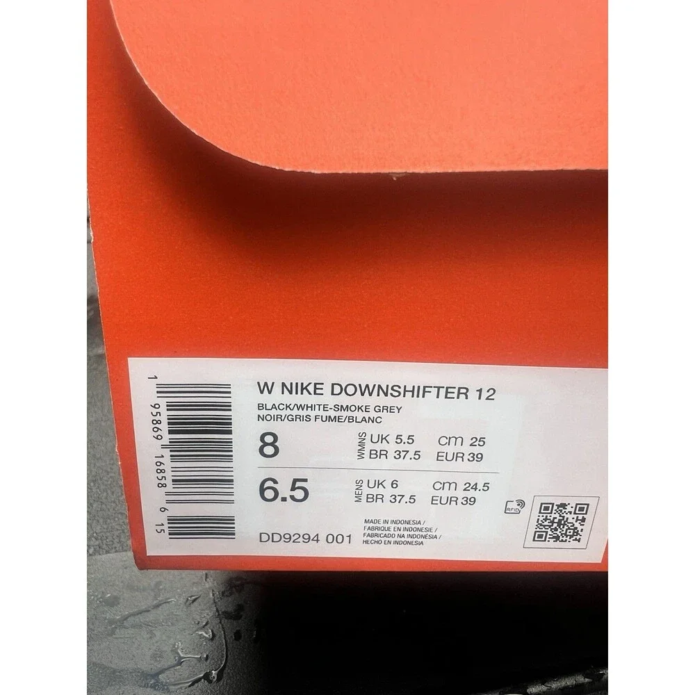 Nike Downshifter 12 Black White Lace Up Running Shoes DD9294-001 Womens Size 8
